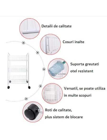 Etajera / Carucior mobil cu roti 3 rafturi baie si bucatarie