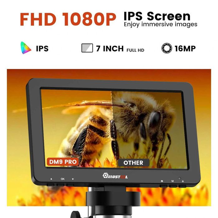 Цифров микроскоп MUSTOOL DM9 Pro 1200X LED 16MP 7 инча със светлини