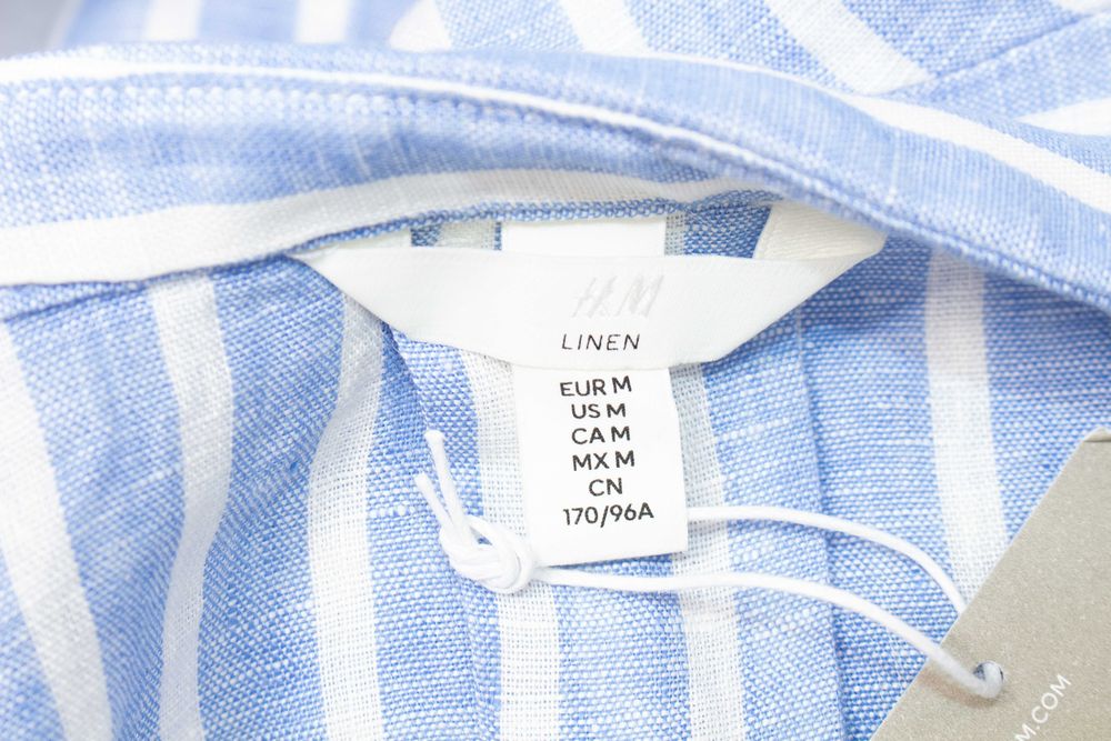 нова H&M дамска ленена риза синьо бяло райе къс модел 100% лен М