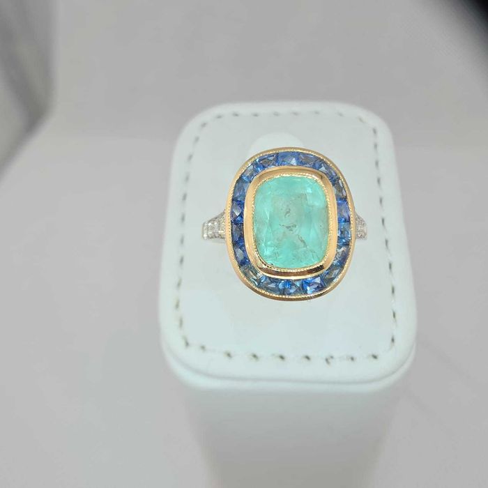 Inel Aur 14 kt Smarald de Columbia,safire,diamante naturale