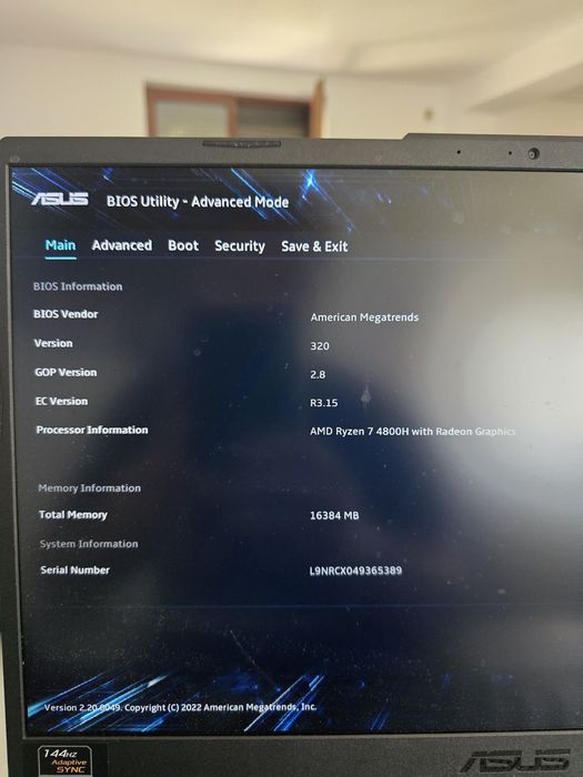 Laptop ASUS TUF Gaming A15, AMD Ryzen 7-4800.  GTX 1660 Ti 6GB, 16GB DDR4, SSD 512GB, partial Defect!