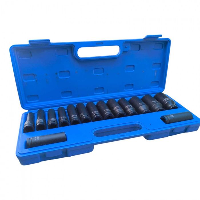 НЕМСКИ Комплект Ударни Вложки 1/2″ Удължени 15 части HAWEK + ЛЕД ФЕНЕР