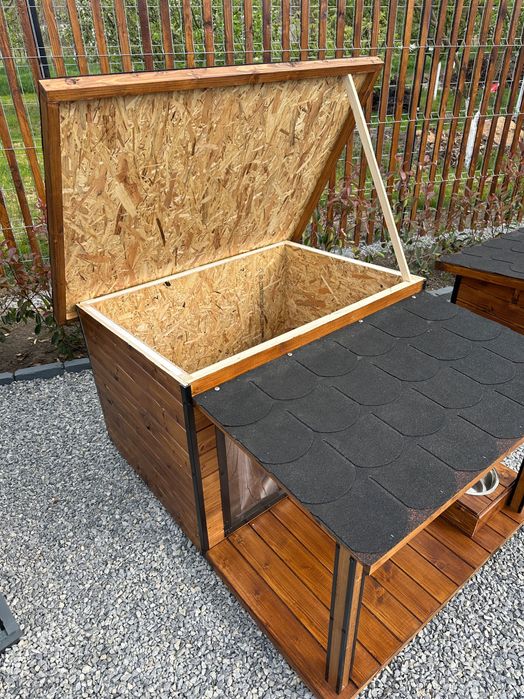 Cușcă pentru câine de lux cu terasă și acoperiș plat/încălzire