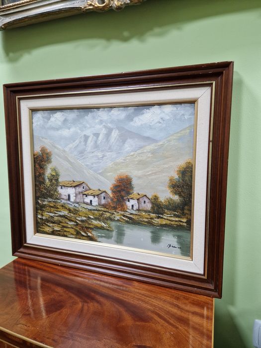 Прекрасна антикварна белгийска авторска картина масло върху платно