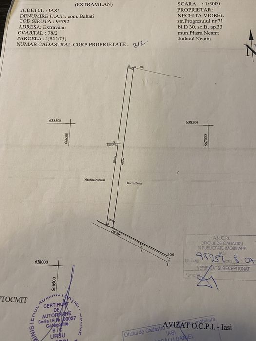 Vind teren exstravilan cu deschidere la E 85 Baltati