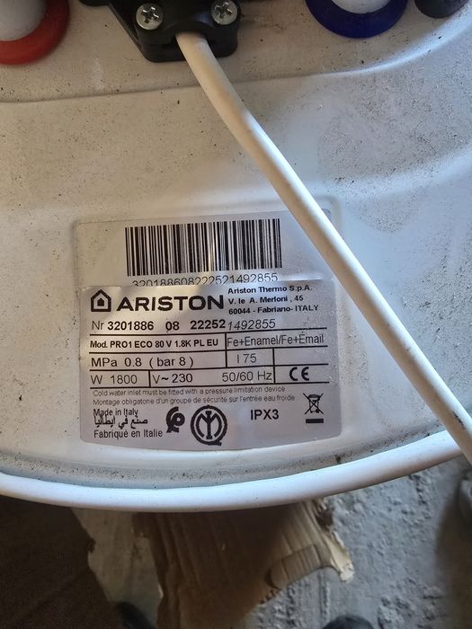 Boiler electric Ariston Pro 1 Eco 80L, 1800 W, functie Eco Evo, rezerv