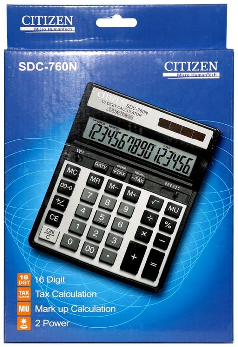 Калькулатор - 16разрядный. "CITIZEN" SDC760/II/N черный (2 пит..