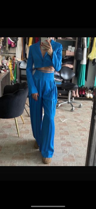 Costum zara satin royal blue