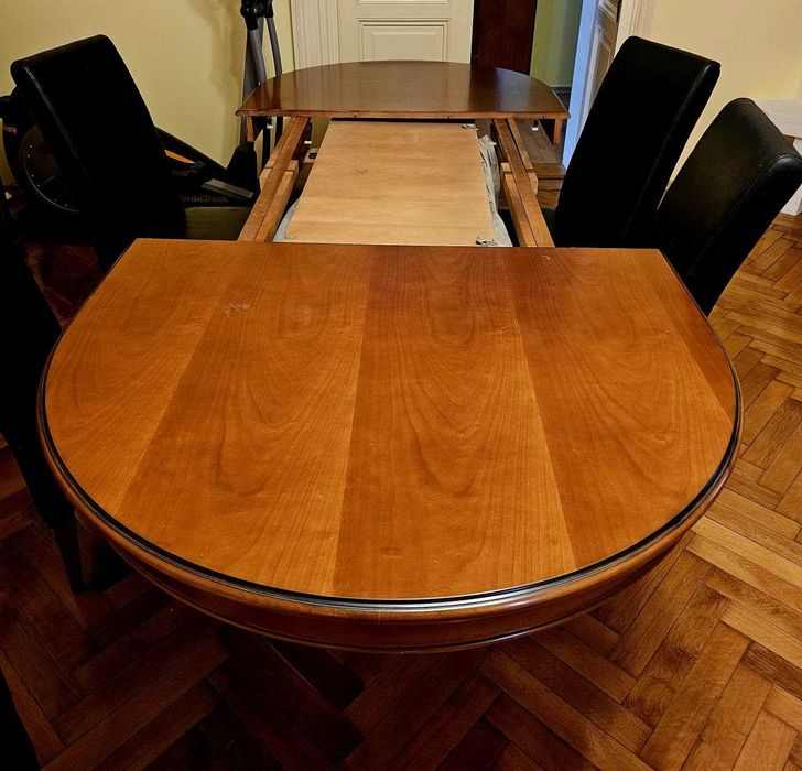 Masă lemn masiv fag, furnir cireș, extensibilă 6 - 12 persoane