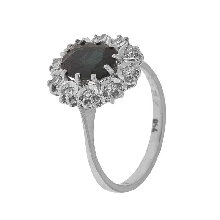 Inel din aur alb 18k, cu safir natural si diamante naturale, IAU770