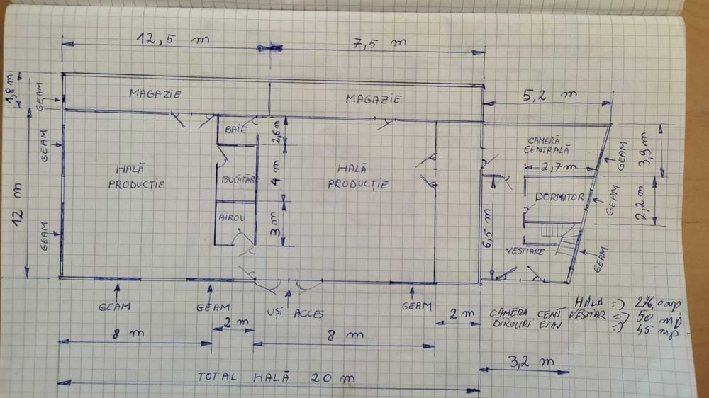 Inchiriez hala 250 mp