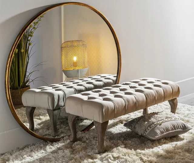 Bancheta Capitone Beige, Ixia structura din lemn de pin