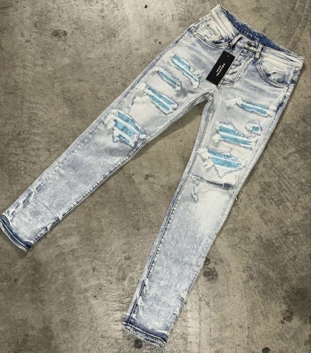 blugi street zone baby blue albastru deschis cu pietricele noi