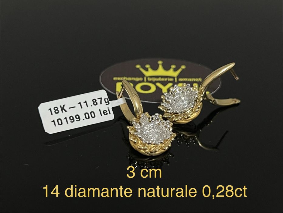 Bijuteria Royal CB : Cercei aur 18K 11,87 grame 14 diamante naturale