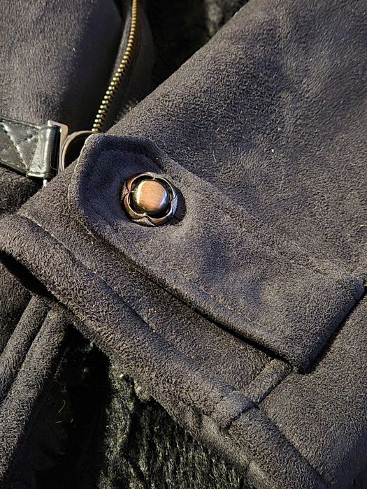 Geacă imblanita, de iarnă, imitație piele întoarsă, XL, neagră, dama