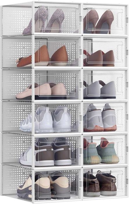 Set 12 cutii pentru pantofi stivuibile, din plastic, Songmics, alb