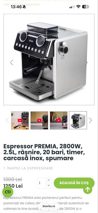 Espressor PREMIA / Biovita, 2800W, 2.5L, râșnire, 20 bari