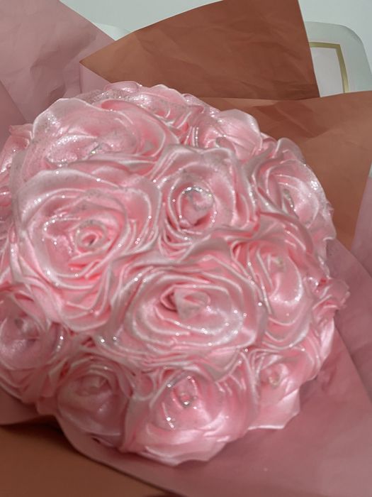 Buchet flori satin-roz cu sclipici