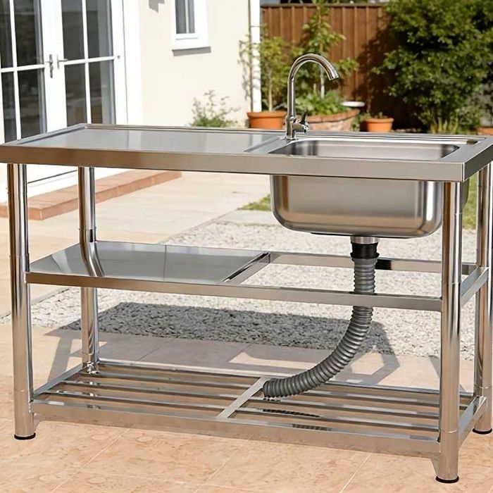 Chiuveta premium inox 100x45x80cm completa cu 2 polite baterie