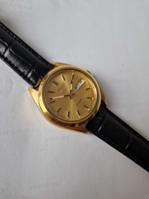 SEIKO 5, Automatic 7s26, 21 jewels Japan; Почти нов часовник! PVD Gold