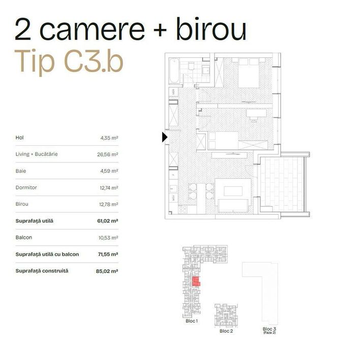 De Vanzare Apartament 2 camere + birou + terasa 21.8mp, Bdul Ghencea