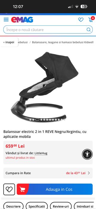 Leagăn electric impecabil doar probat