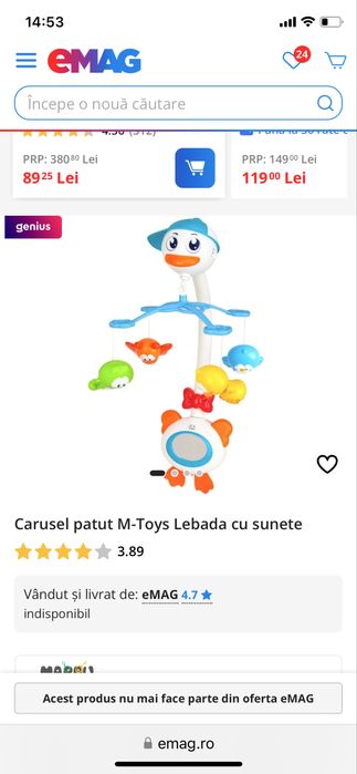 Carusel M Toys lebadă cu sunete