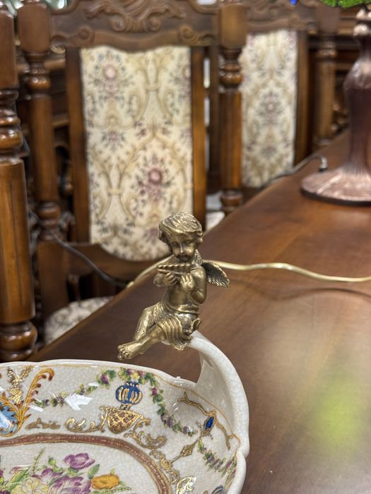 Fructiera din portelan craquelle si ornamente din bronz