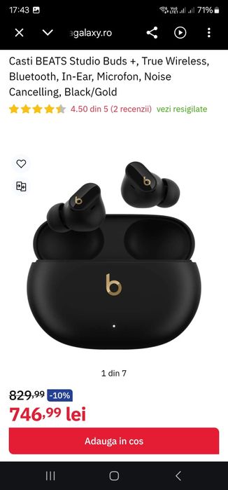 Casti BEATS Studio Buds +, True Wireless, Bluetooth, In-Ear, Microfon,