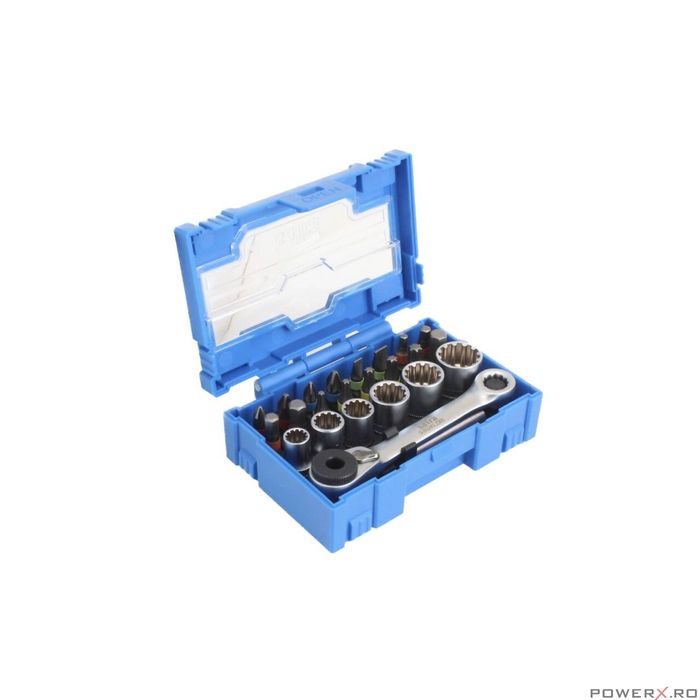 Trusa chei tubulare si biti, mini-clichet 1/4", 24 piese, Satra