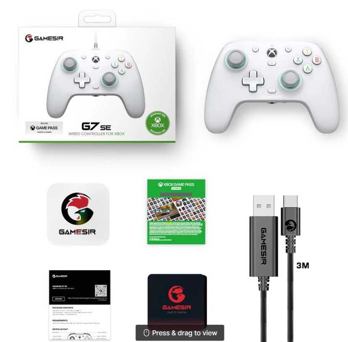 Controller Gamepad Gamesir cu fir pt Xbox/PC G7 SE si HE, Alb GAMEPASS