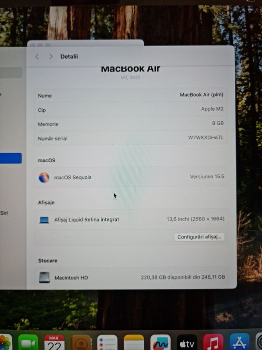 MacBook Air 2022 M2 8core 256GB SSD 8GB  13.6 Retina Display IMPECABIL