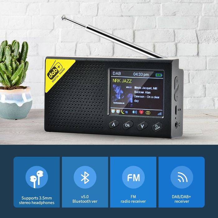 Radio DAB+ Digital cu RDS Afisaj Color Bluetooth Acumulator Ceas Nou
