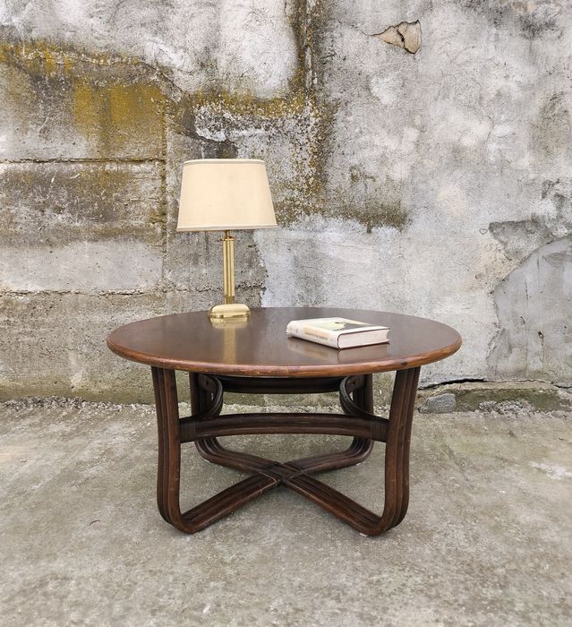 Măsuță veche din lemn și bambus, stil Mid Century