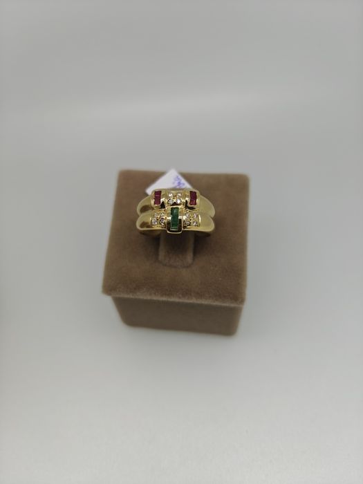 Inel aur 18k 4.40gr cu diamante smaralde și rubine (r)