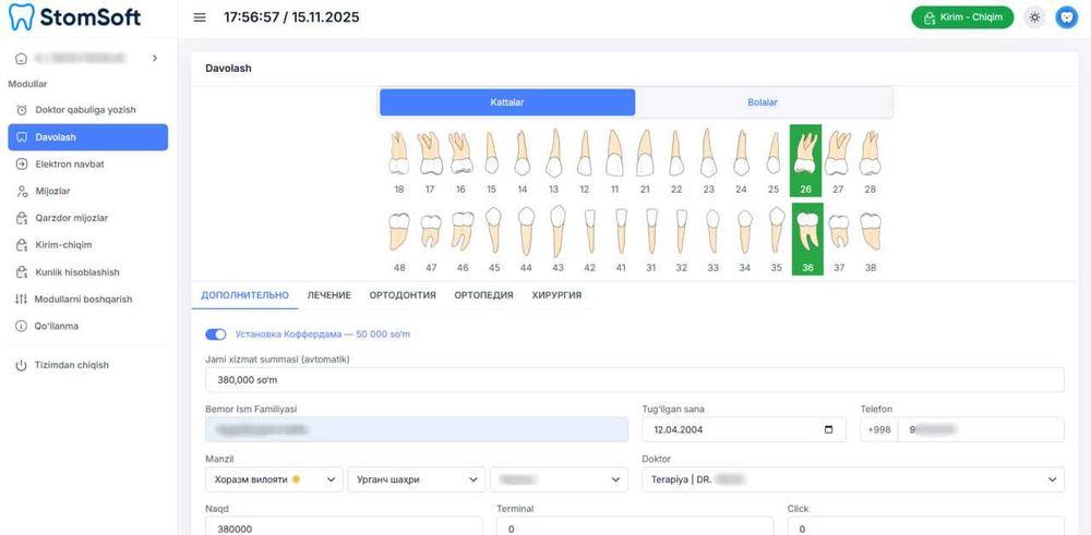 StomSoft – Stomatologiya uchun zamonaviy onlayn tizim