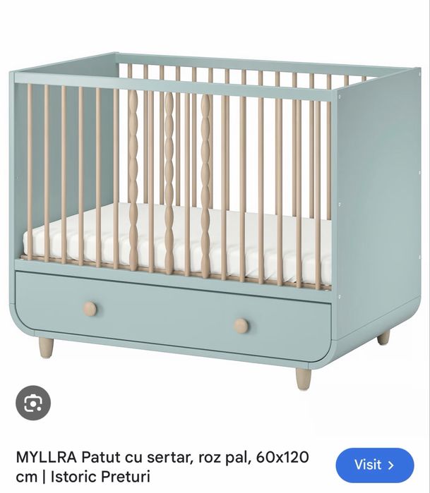 Pat IKEA MYLLRA cu sertar 60x120 cm turcoaz