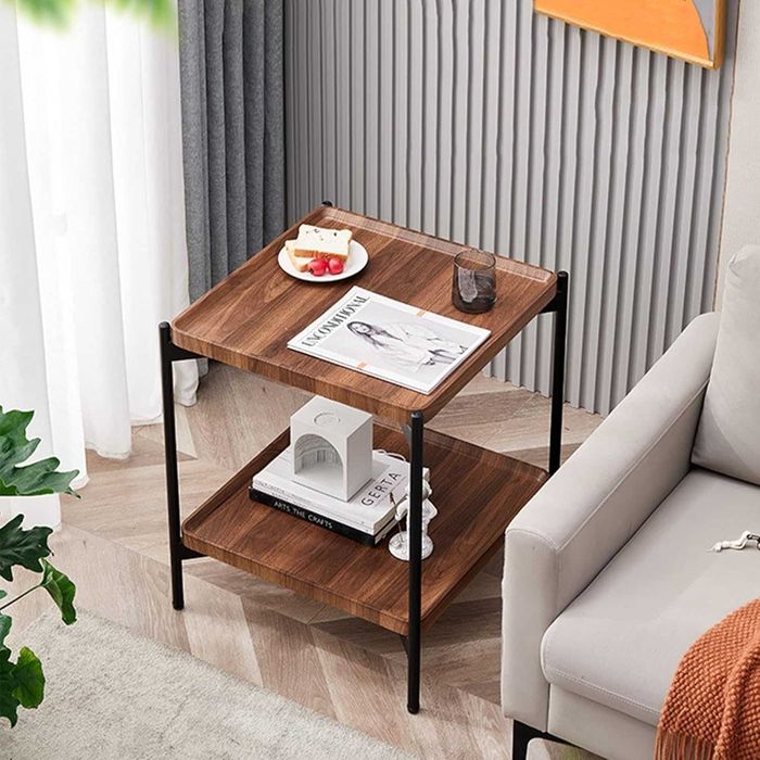 2-етажна квадратна маса за кафе 60см странична  в рустик орех/60 см №5