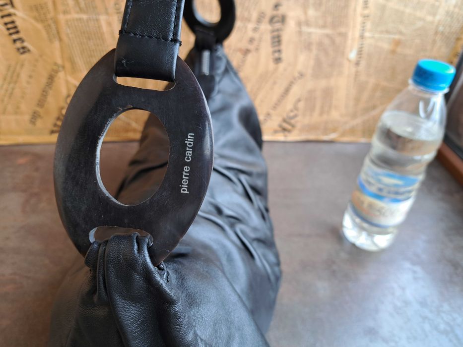 дамска чанта,Pierre Cardin-черна кожена торба-естествена кожа