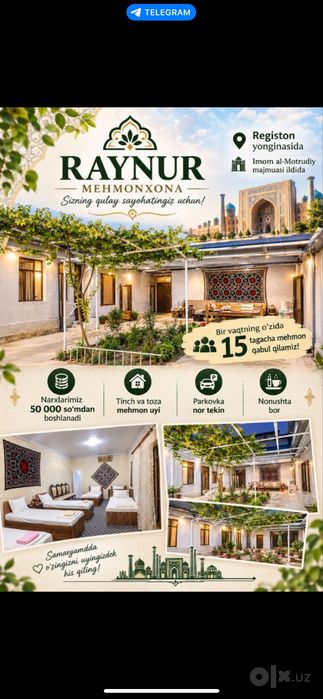 RayNur mehmon uyi Hostel Registon yonida | 50000 sumdan boshlanadi|