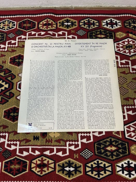 Disc Vinyl W. A. Mozart – Concert Nr. 23 & Divertisment / Fausto Zadra, Carlo Zecchi (Electrecord)