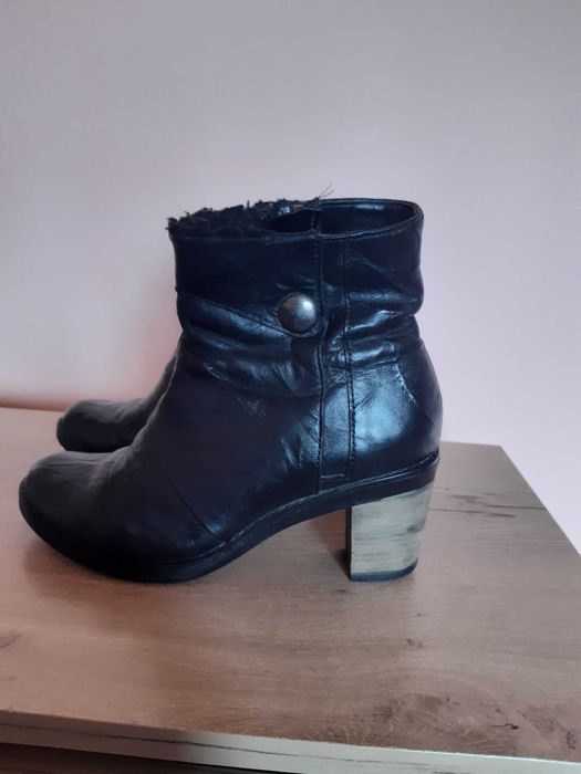 Боти, дамски естествена кожа на ток с вълна