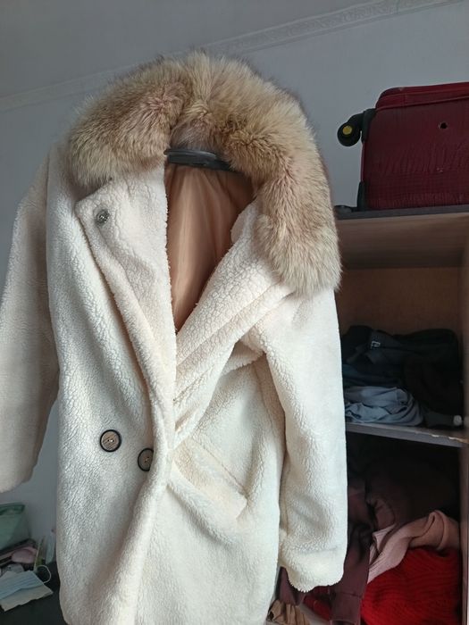 Шуба тедди с натуральным воротником