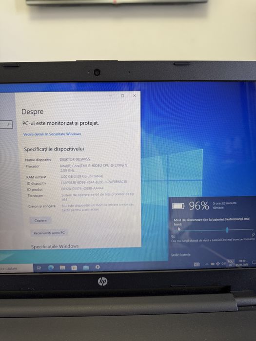 Laptop HP 250 G6 Intel i3-6006U 2.00 GHz, Skylake, 15 6, 4GB, 500GB Excelent