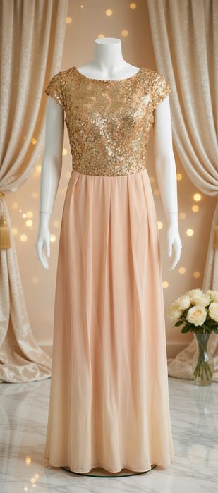 Rochie lunga S 38 eleganta auriu crem