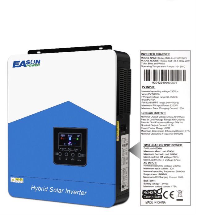 Invertor Solar Hibrid EASUN 4.2KW 24V MPPT 120A Off-Grid + Modul WiFi Inclus