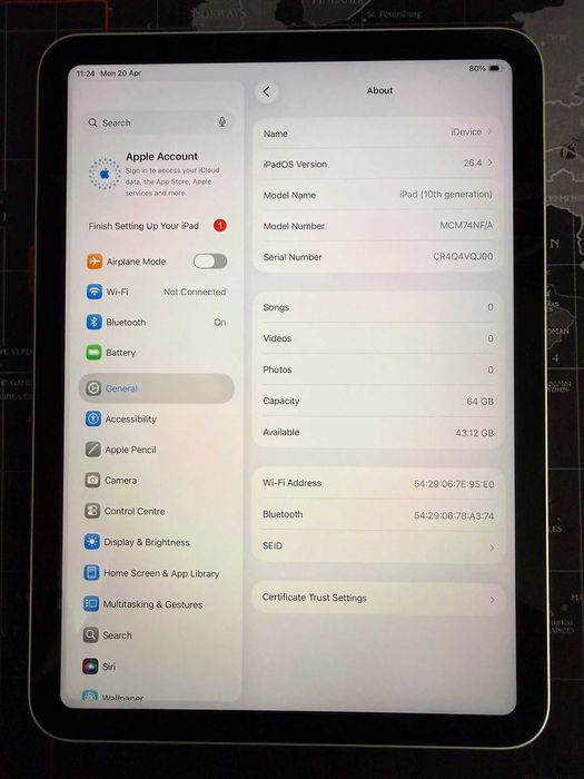 iPad 10, 64 GB, Silver, 7 cicluri de incarcare, MDM cititi descrierea
