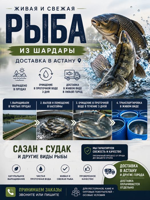Живая, свежая рыба из ШАРДАРЫ в АСТАНУ