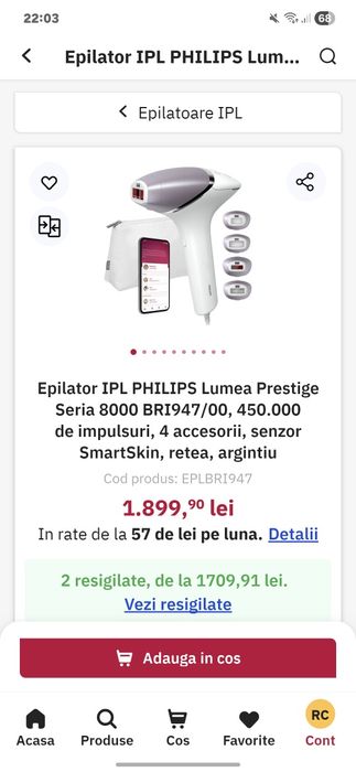 Vând Epilator IPL PHILIPS Lumea Prestige Seria 8000 BRI947/00
