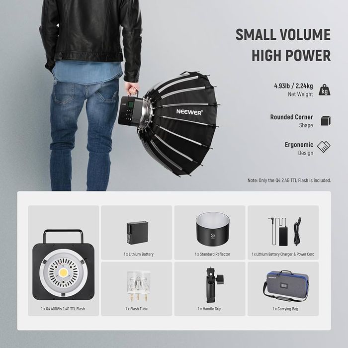 Мобилна светкавица. Neewe q4 pro. 400w. Светкавица. Боуенс. Камера.
